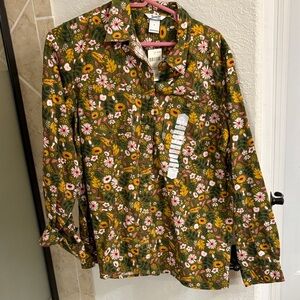 Duluth Trading Co Floral flannel Button Down Shirt - Green and Pink